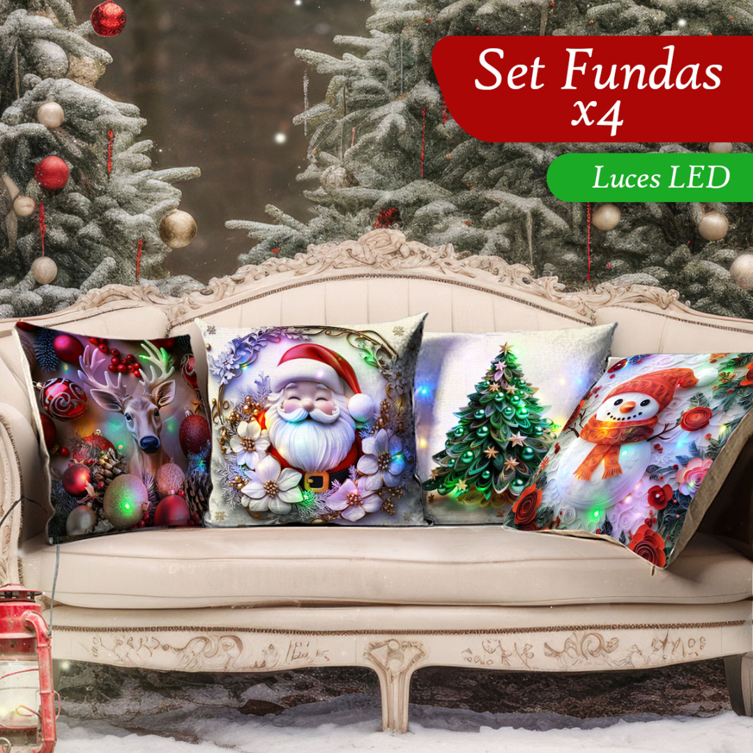 Set Fundas De Cojines Para Navidad PREMIUM con Luces LED (3+1 GRATIS) – Edición Limitada