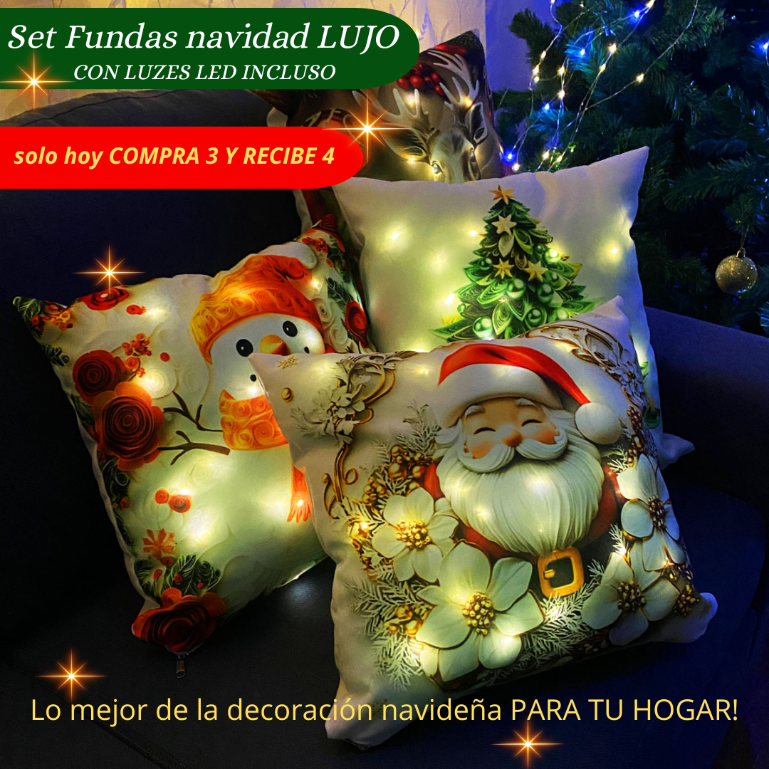 Set Fundas De Cojines Para Navidad PREMIUM con Luces LED (3+1 GRATIS) – Edición Limitada