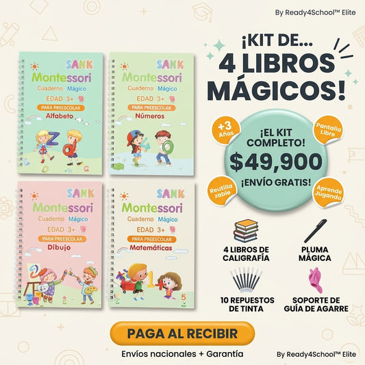Kits Ready 4School Elite Caligrafía - Cuadernos Mágicos,  Alfabeto, Matemáticas, Dibujo y Números